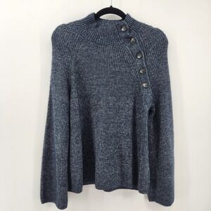 LOFT Women's Blue Mock Neck Long Sleeve Button Detail Knit Sweater Medium